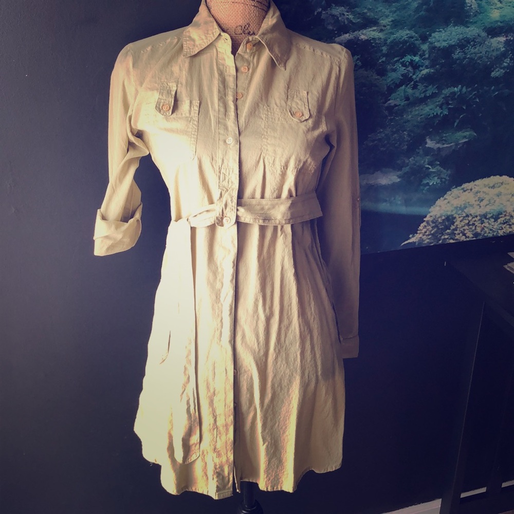 Tan shirt dress with sash Size M by She’s Cool